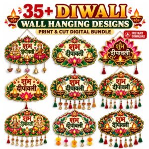 35+ Diwali Wall Hanging Designs | Print and Cut Digital Bundle | Shubh Deepawali Decor Files