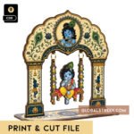 Krishna Jhula UV Print and Cut File featuring Bal Gopal on a decorated wooden swing