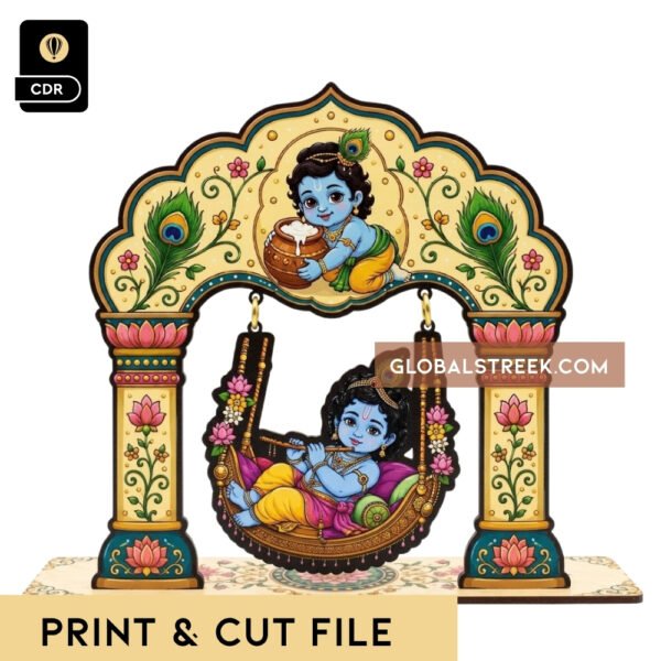 Krishna Jhula Print & Cut File Bal Gopal CDR Design