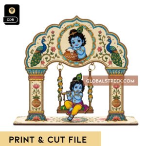 Krishna Swing Print and Cut CDR File with Bal Gopal and decorative arch