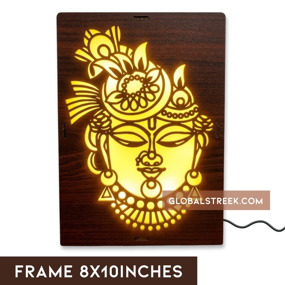 MDF Wood Shrinath Ji Face Art Work LED Frame