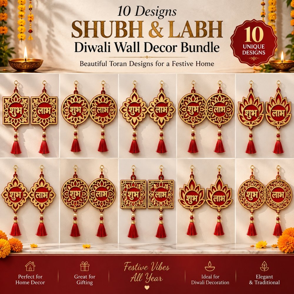 10 Designs Shubh Labh Diwali Wall Decor Bundle | Toran Wall Hanging Designs