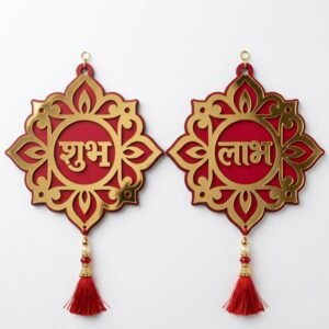 Shubh Labh Hanging Design Red Gold Floral Door Decor