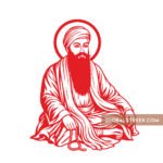 Guru Ram Das Ji seated portrait vector design with turban, robe and prayer mala