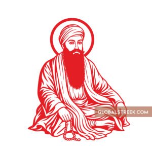 Guru Ram Das Ji seated portrait vector design with turban, robe and prayer mala