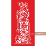 Lord Krishna playing the flute in a detailed jali vector design