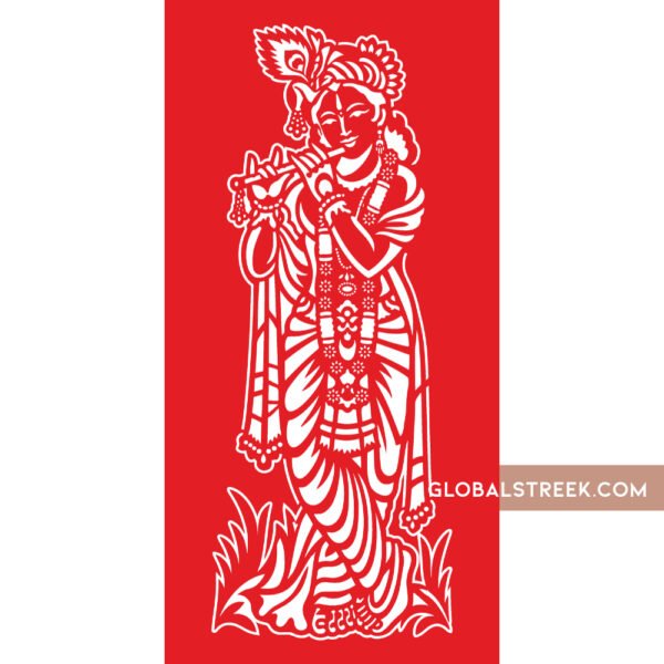 Lord Krishna playing the flute in a detailed jali vector design