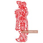 Lord Krishna playing the flute in a red vector wall art design