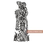 Lord Krishna playing the flute in a detailed black-and-white wall decor vector design