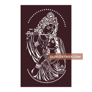Radha Krishna jali vector design with flute, peacock feather and decorative dotted border