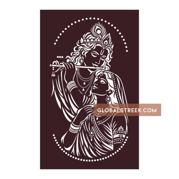 Radha Krishna jali vector design with flute, peacock feather and decorative dotted border